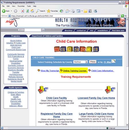 Child Care Information Web Page